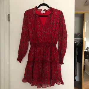NSR Red Long Sleeve Print Dress